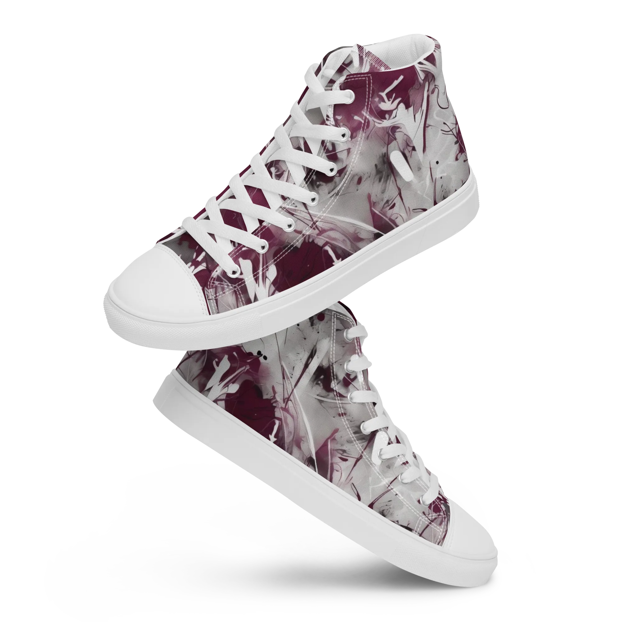 Burgundy Static on Women's High Top Canvas Shoes — Front