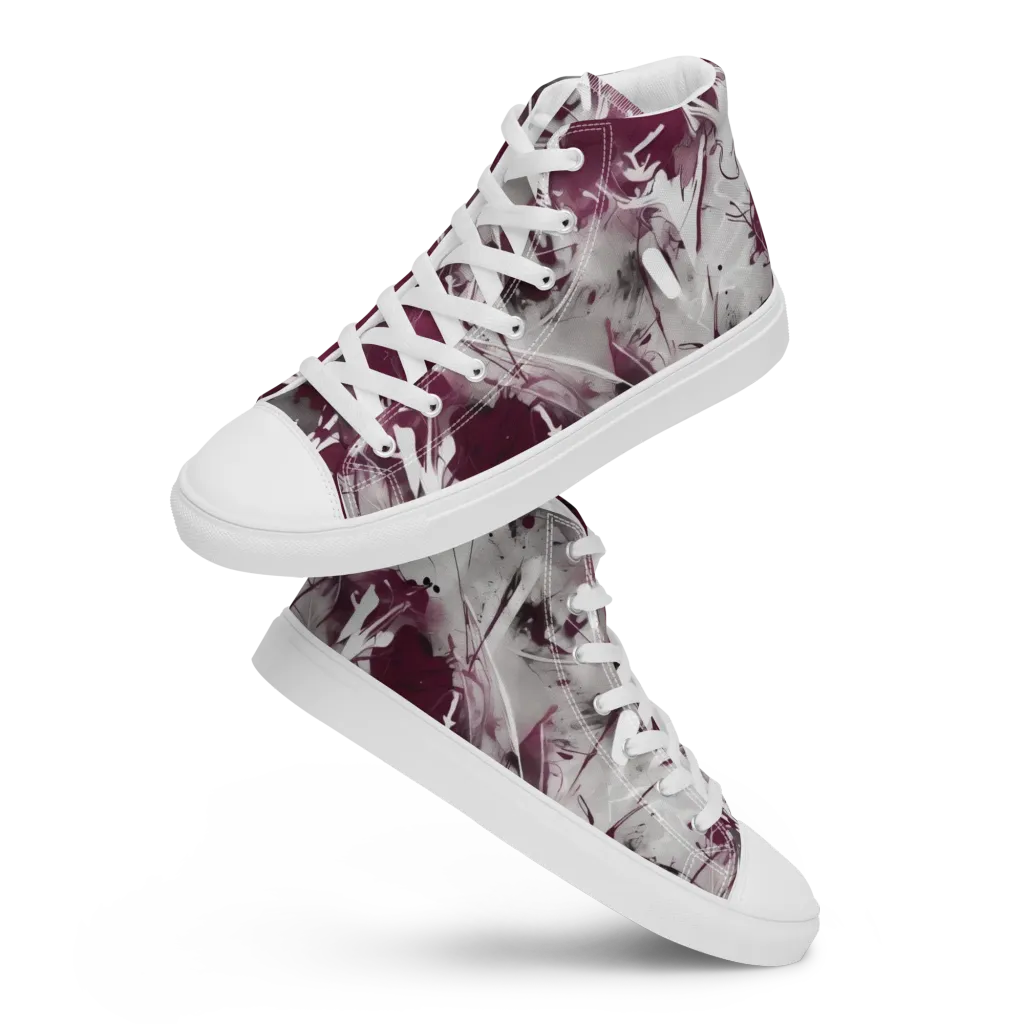 Burgundy Static on Women's High Top Canvas Shoes — Front