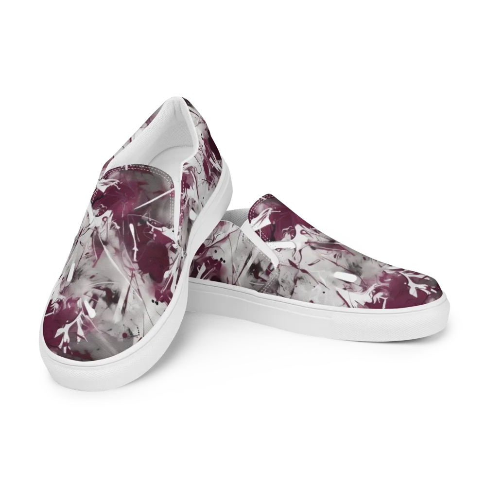 Burgundy Static on Men's Slip-On Canvas Shoes — Left Front