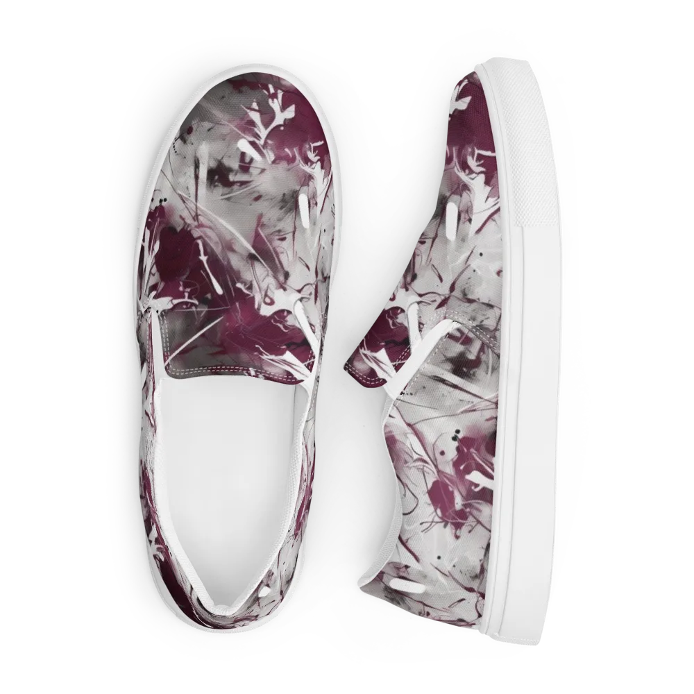 Burgundy Static on Men's Slip-On Canvas Shoes — Front