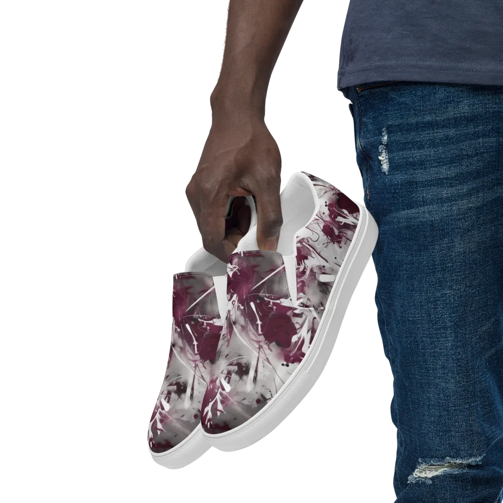 Burgundy Static on Men's Slip-On Canvas Shoes — Left Front