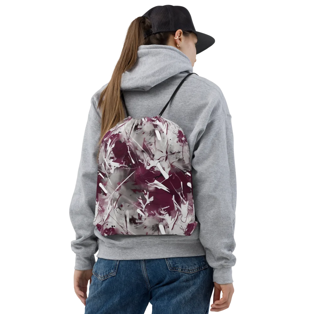 Burgundy Static on Drawstring Bag — Front