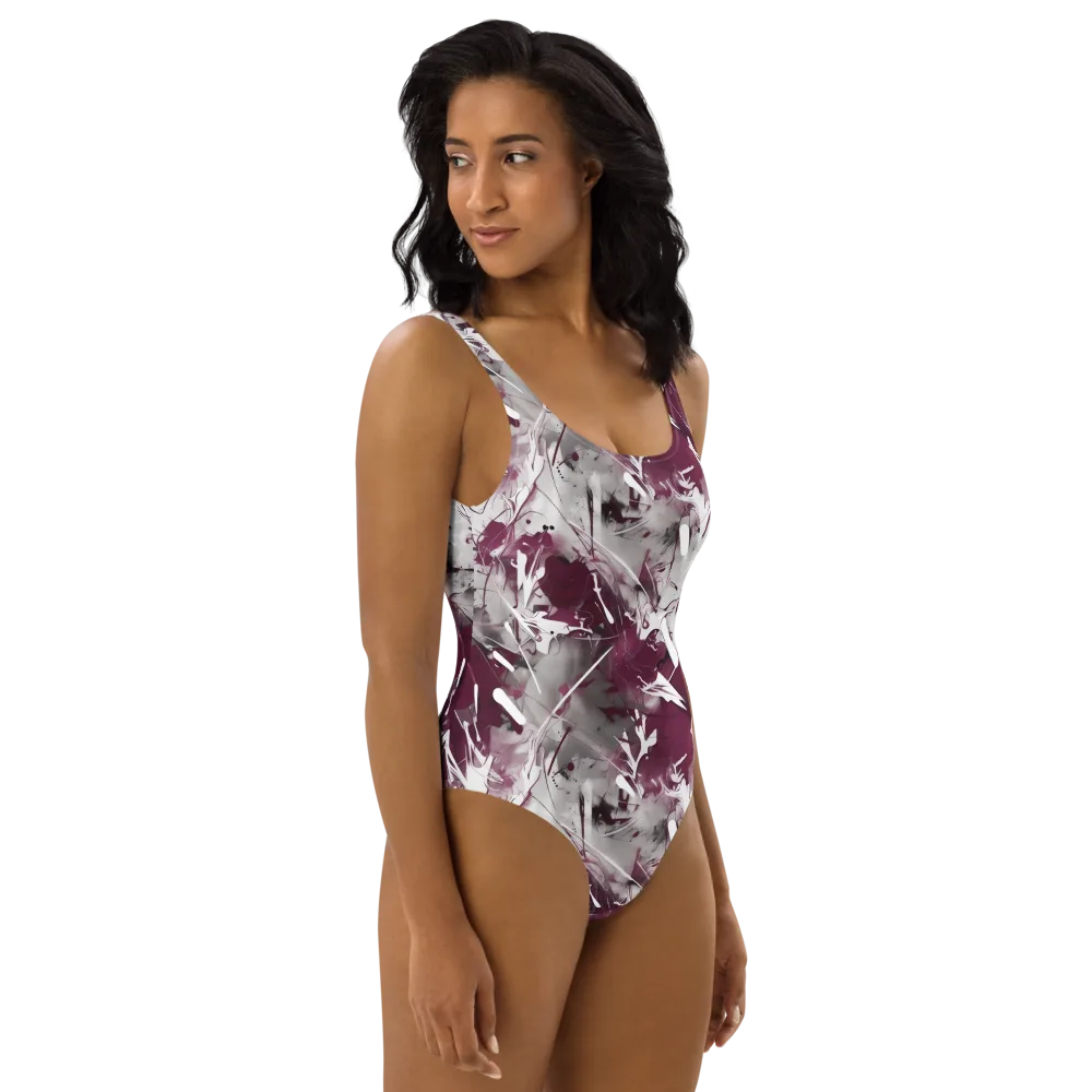 Burgundy Static on One-Piece Swimsuit — Right