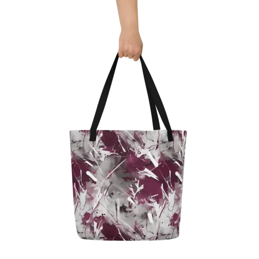 Burgundy Static on a Large Tote Bag W/ Pocket