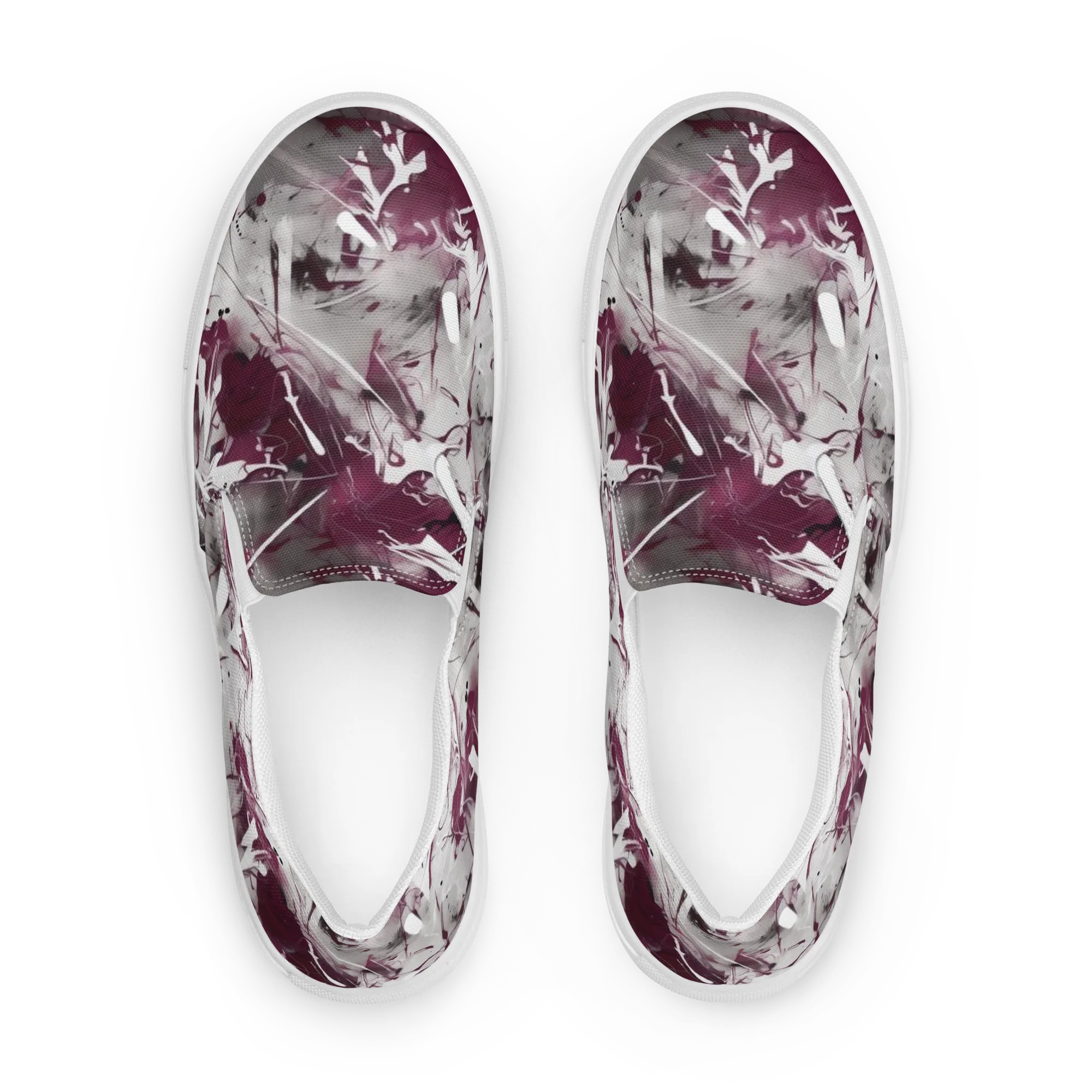 Burgundy Static on Women's Slip-On Canvas Shoes — Front
