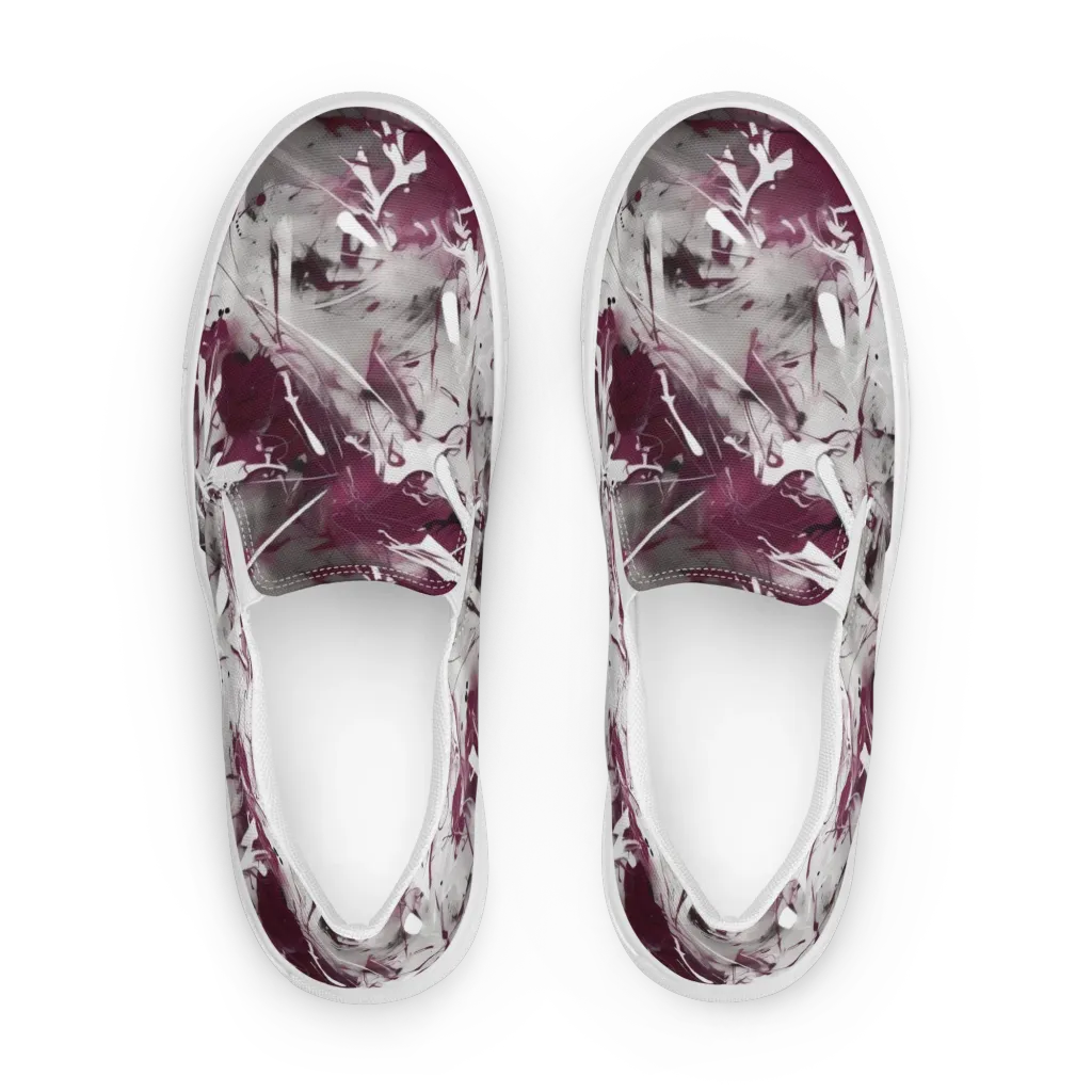 Burgundy Static on Women's Slip-On Canvas Shoes — Front