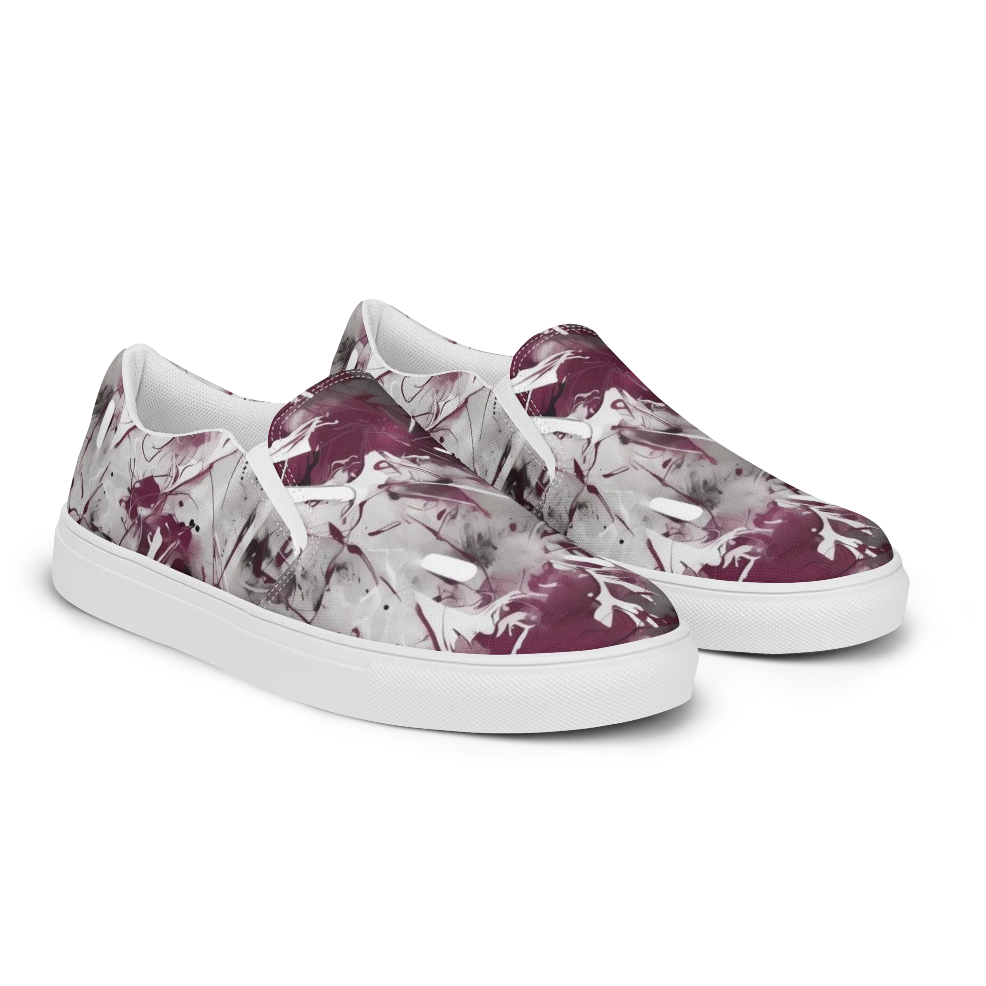 Burgundy Static on Women's Slip-On Canvas Shoes — Right Front