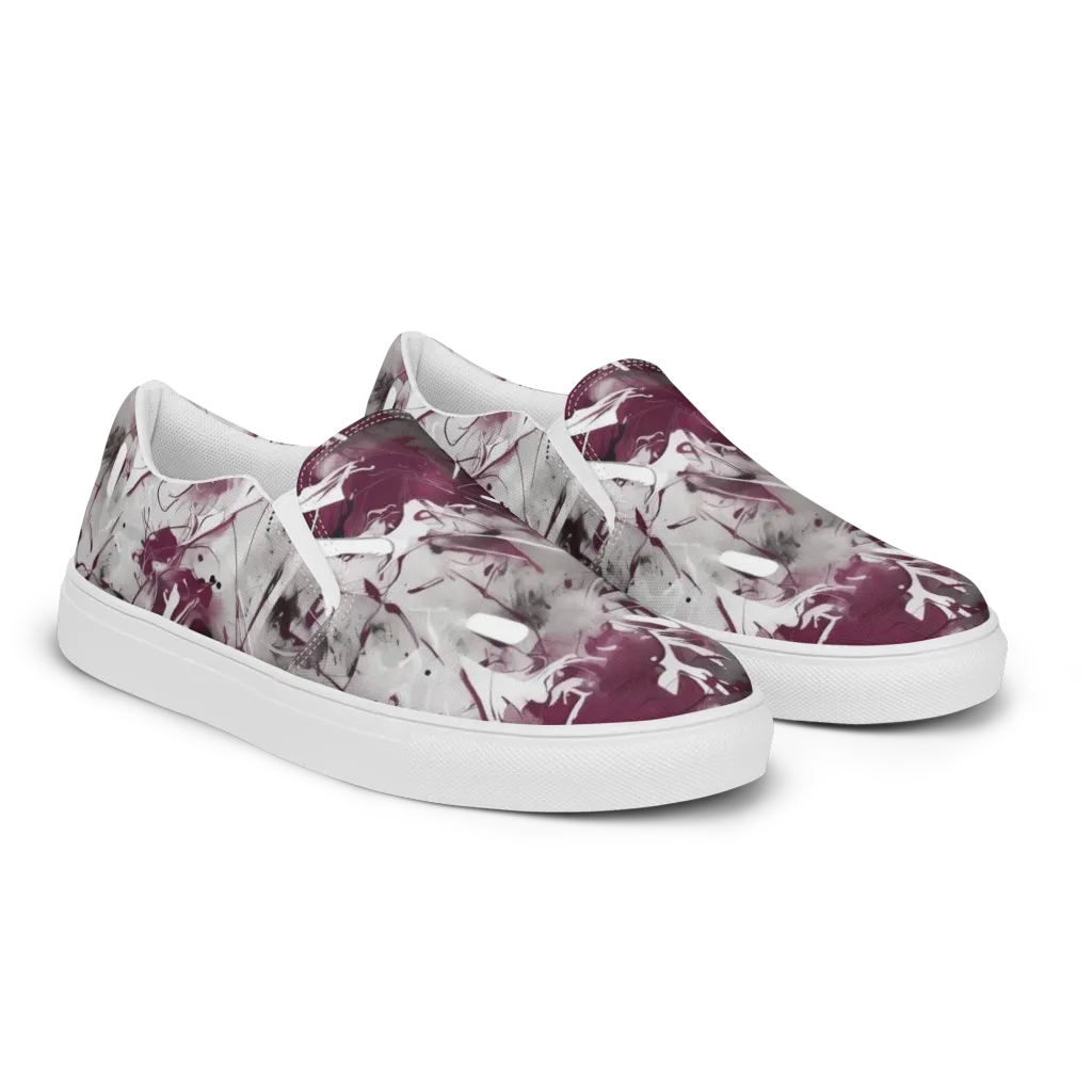 Burgundy Static on Women's Slip-On Canvas Shoes — Right Front
