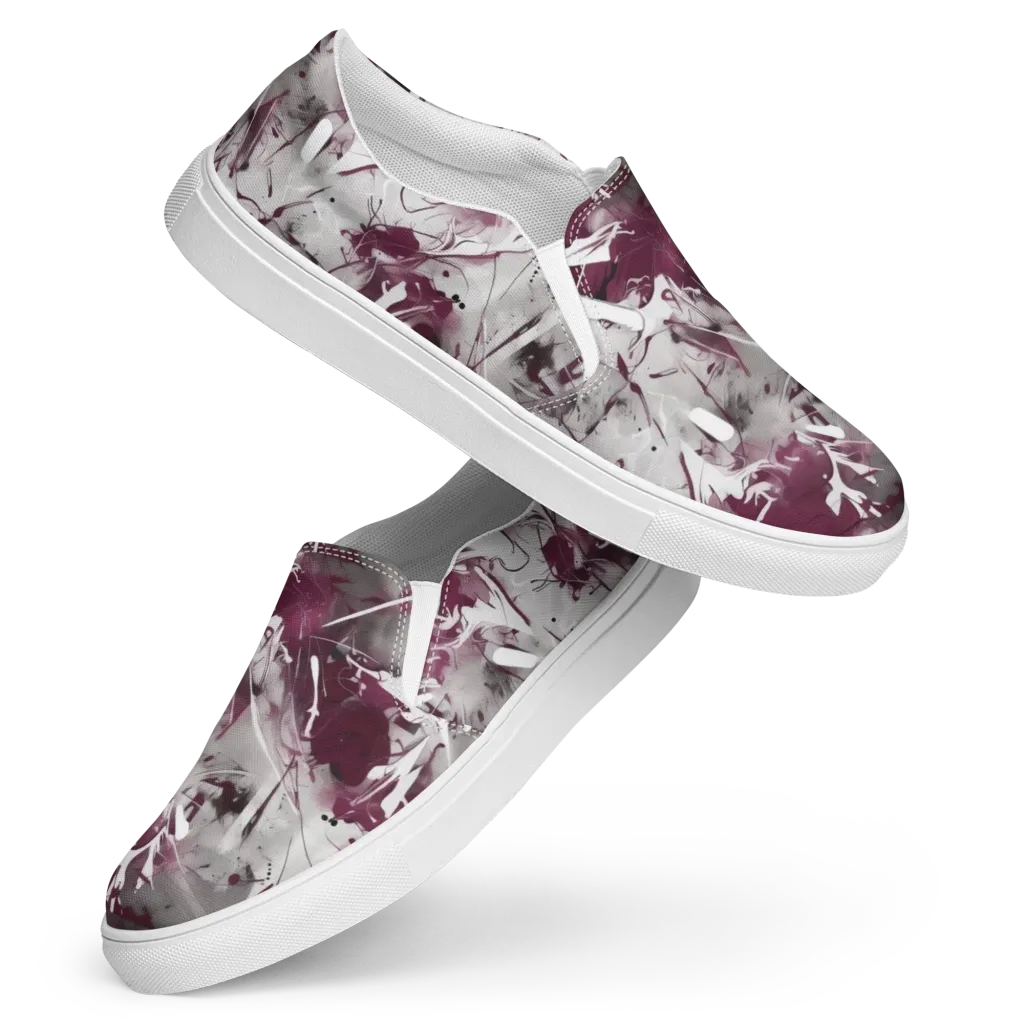 Burgundy Static on Women's Slip-On Canvas Shoes — Front