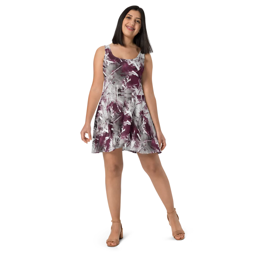 Burgundy Static on Skater Dress — Front