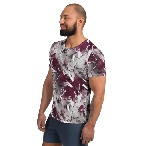Burgundy Static on a Men's Athletic T-Shirt