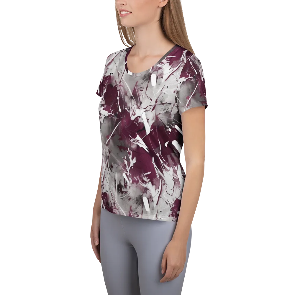 Burgundy Static on Women's Athletic T-Shirt — Left