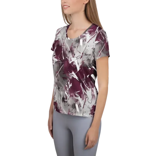Burgundy Static on a Women's Athletic T-Shirt