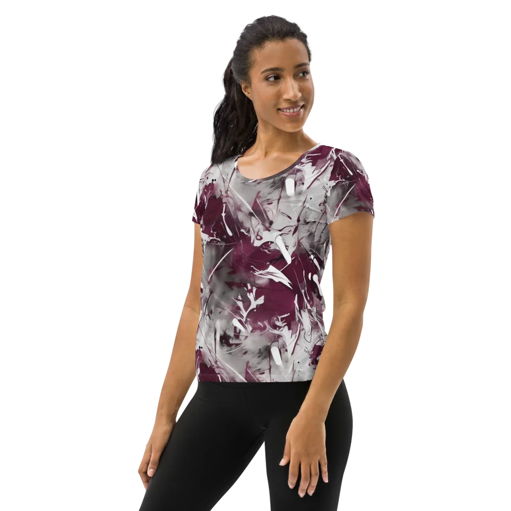 Burgundy Static on Women's Athletic T-Shirt — Left