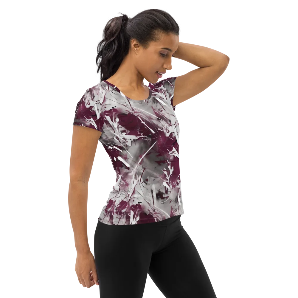 Burgundy Static on Women's Athletic T-Shirt — Right