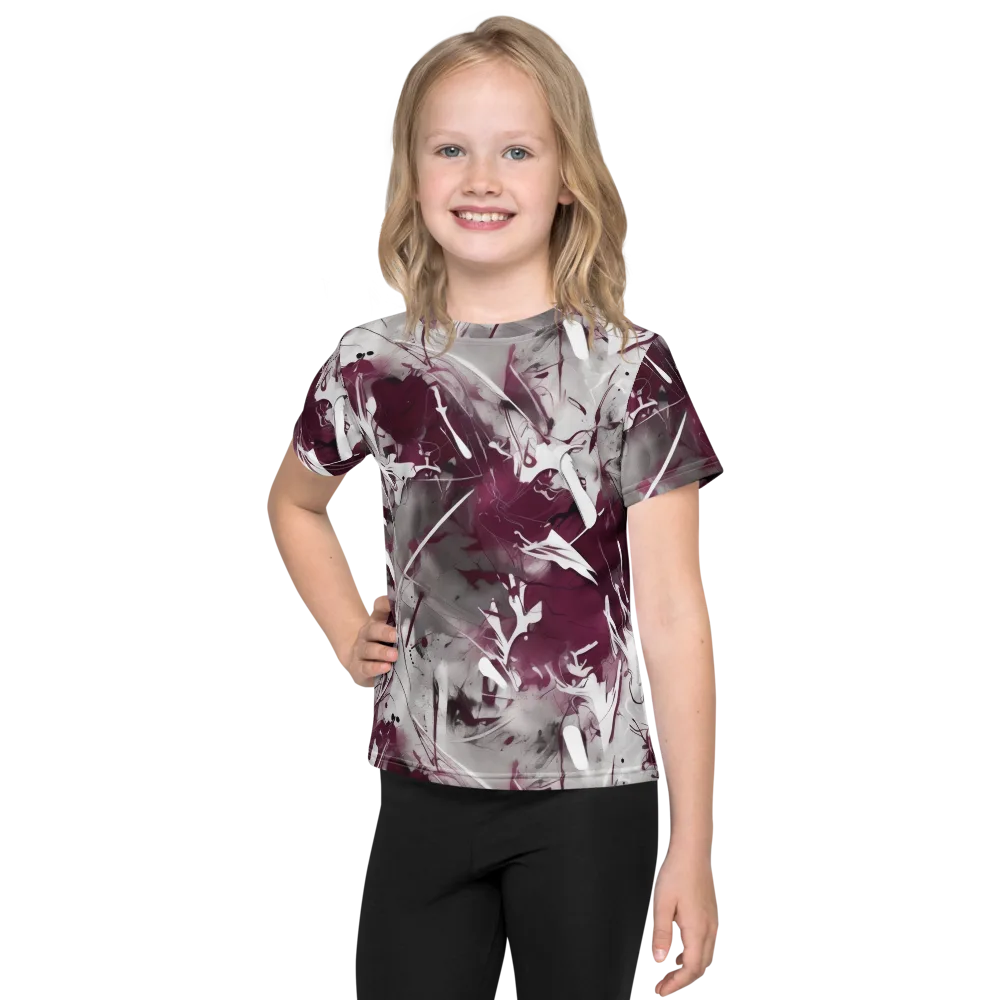 Burgundy Static on Kids Crew Neck T-Shirt — Front