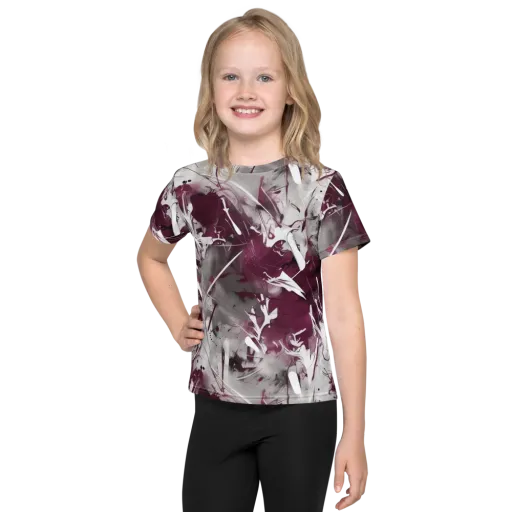 Burgundy Static on a Kids Crew Neck T-Shirt