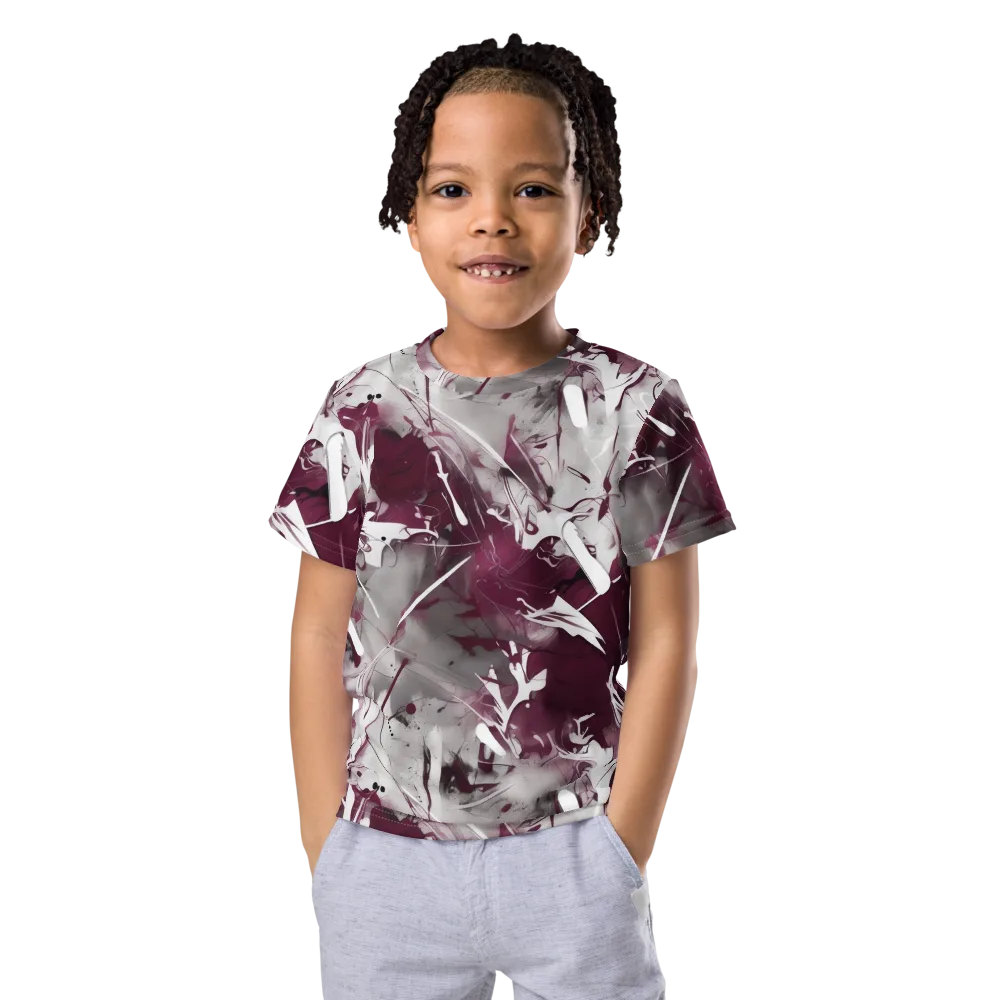 Burgundy Static on Kids Crew Neck T-Shirt — Front