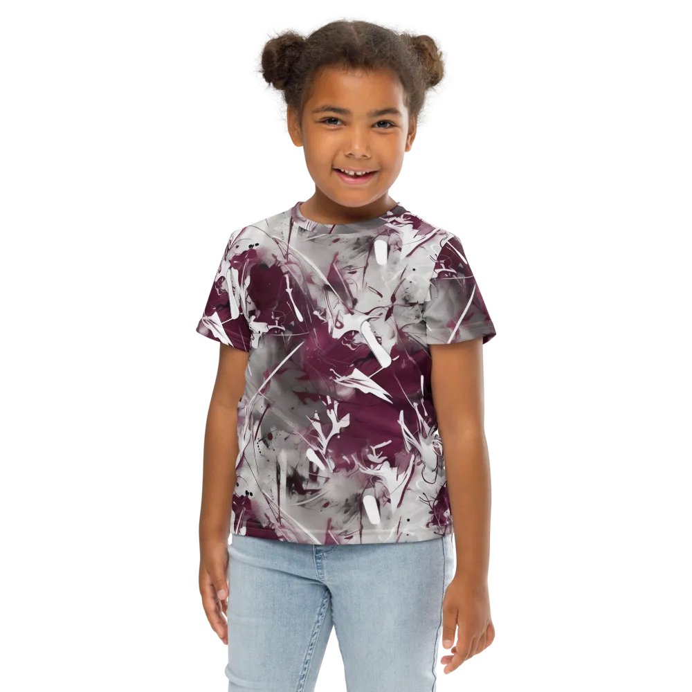 Burgundy Static on Kids Crew Neck T-Shirt — Front