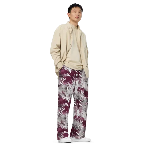 Burgundy Static on a Wide-Leg Pants