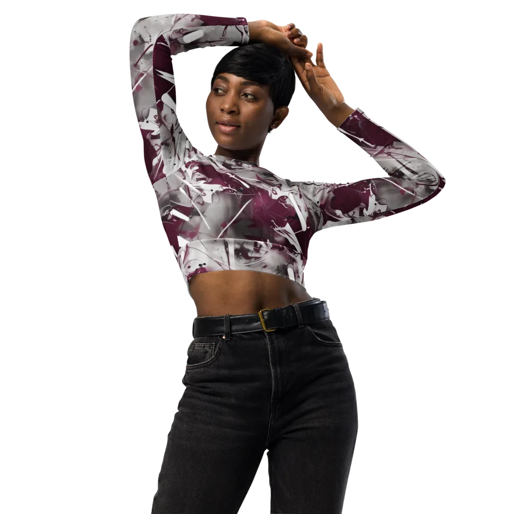 Burgundy Static on Long Sleeve Crop Top — Front
