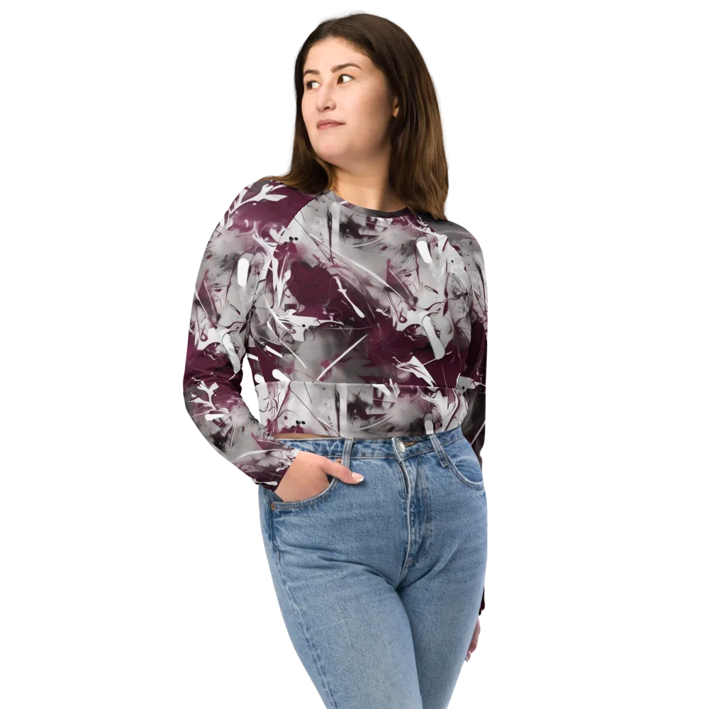 Burgundy Static on Long Sleeve Crop Top — Front