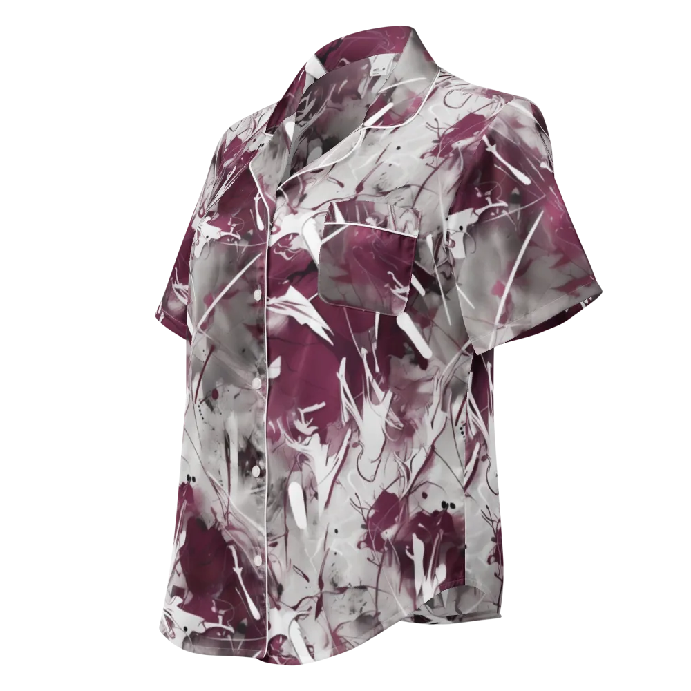 Burgundy Static on Women's Short Sleeve Pajama Top — Left Front