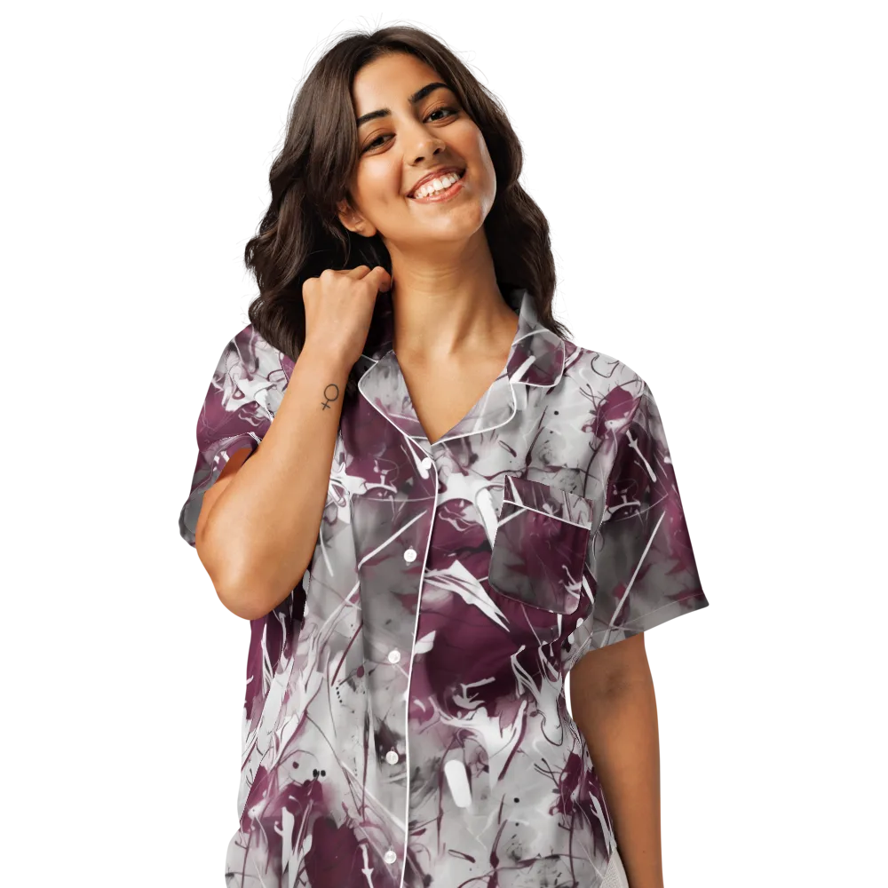 Burgundy Static on Women's Short Sleeve Pajama Top — Front