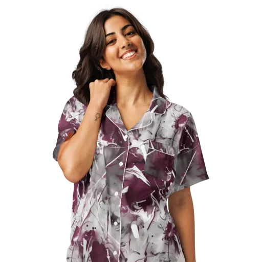 Burgundy Static on a Women's Short Sleeve Pajama Top