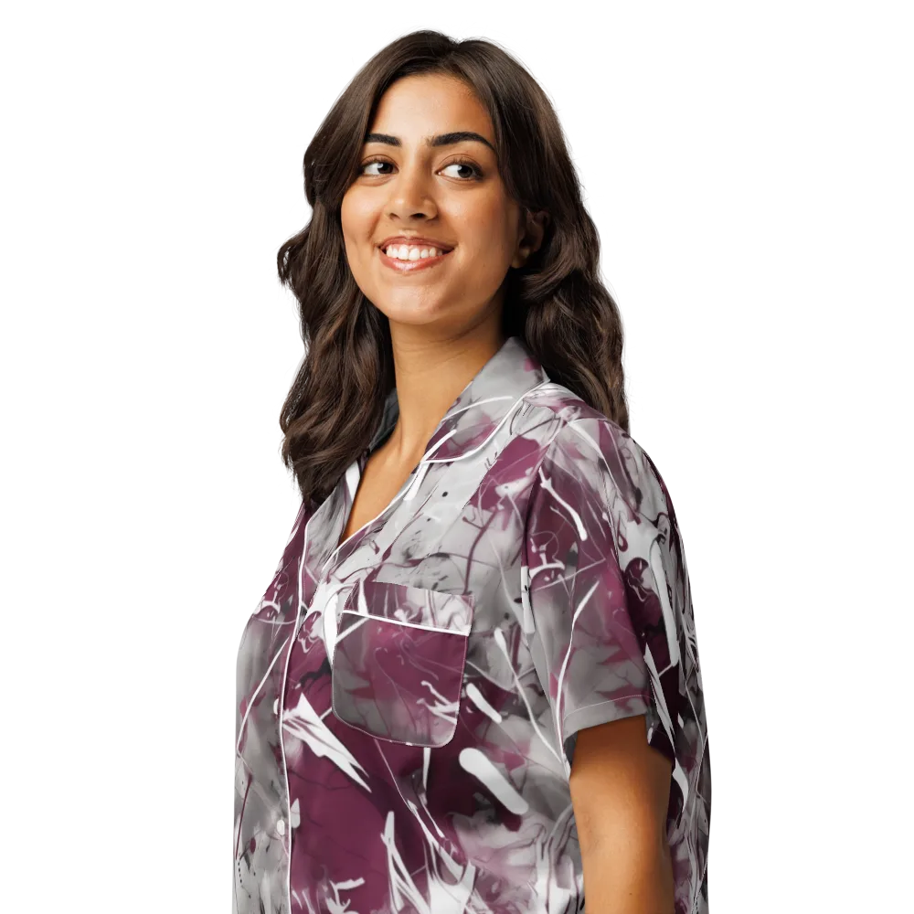Burgundy Static on Women's Short Sleeve Pajama Top — Left Front