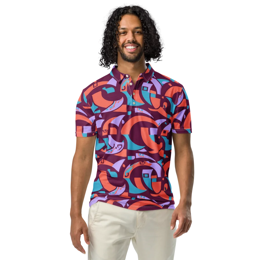 Electric Nouveau on Men's Slim Fit Polo Shirt — Front