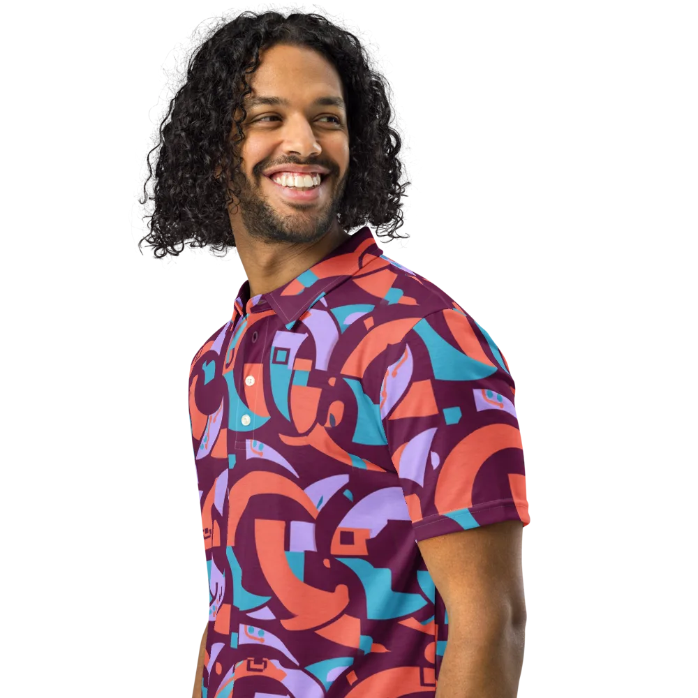 Electric Nouveau on Men's Slim Fit Polo Shirt — Left Front