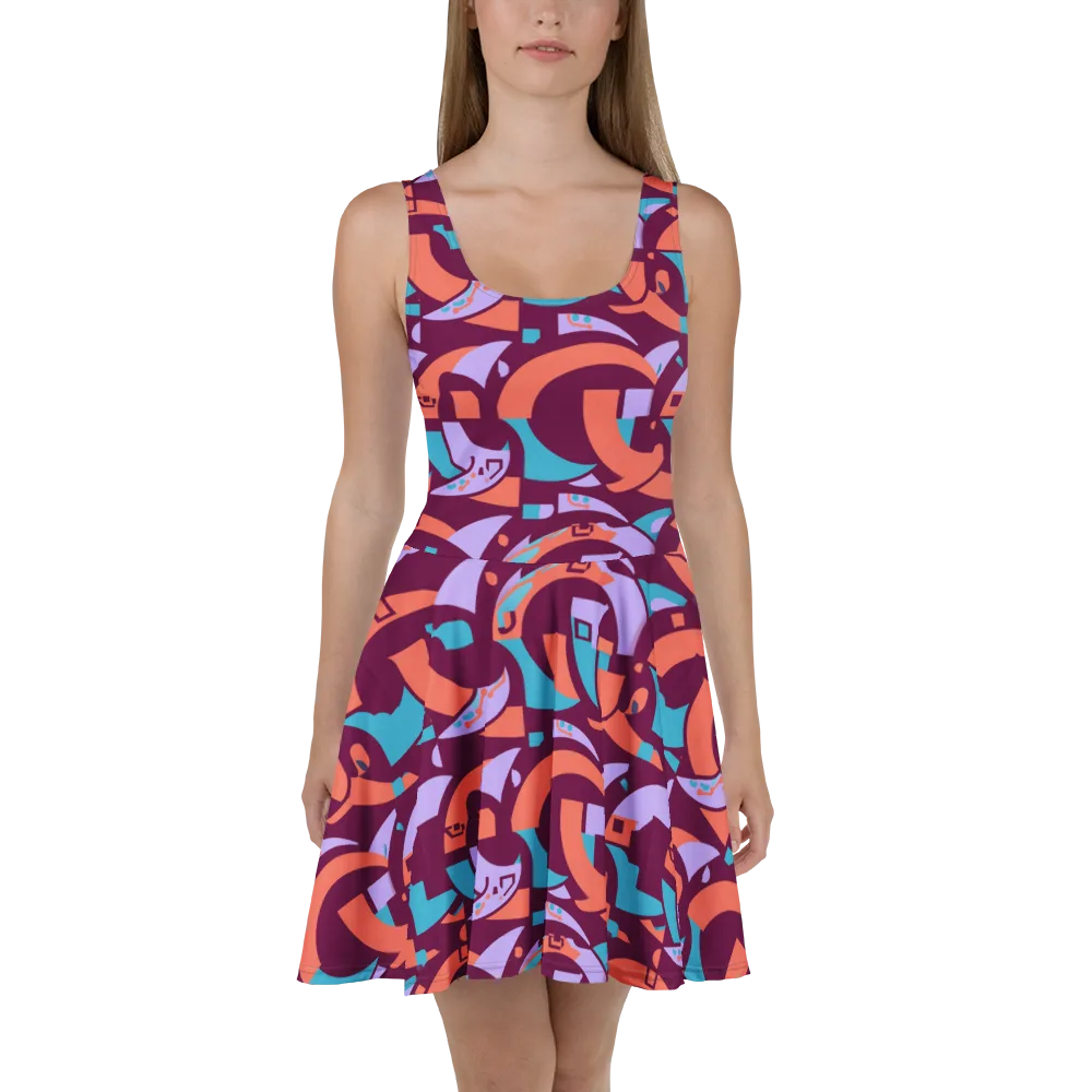 Electric Nouveau on Skater Dress — Front