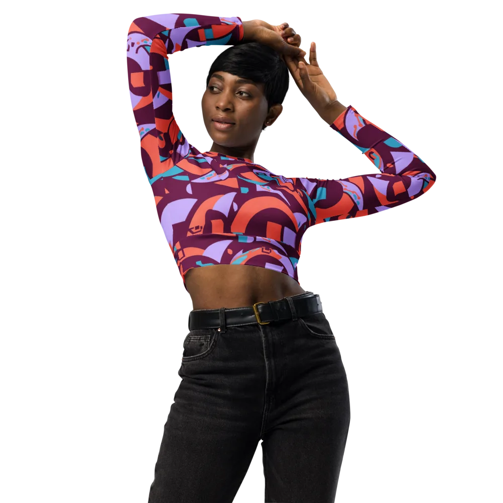 Electric Nouveau on Long Sleeve Crop Top — Front
