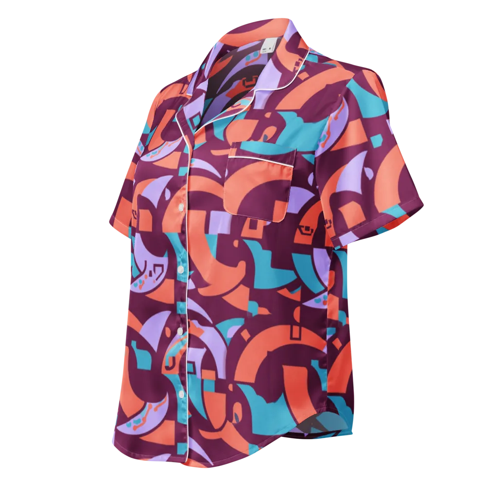 Electric Nouveau on Women's Short Sleeve Pajama Top — Left Front