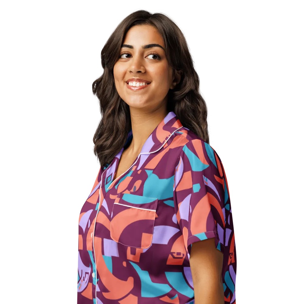 Electric Nouveau on Women's Short Sleeve Pajama Top — Left Front
