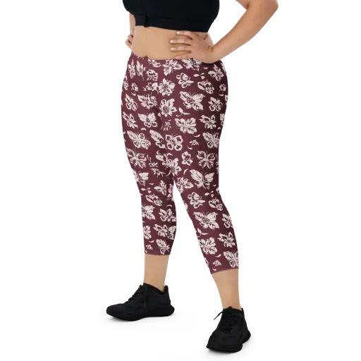 Claret Garden on a Capri Leggings
