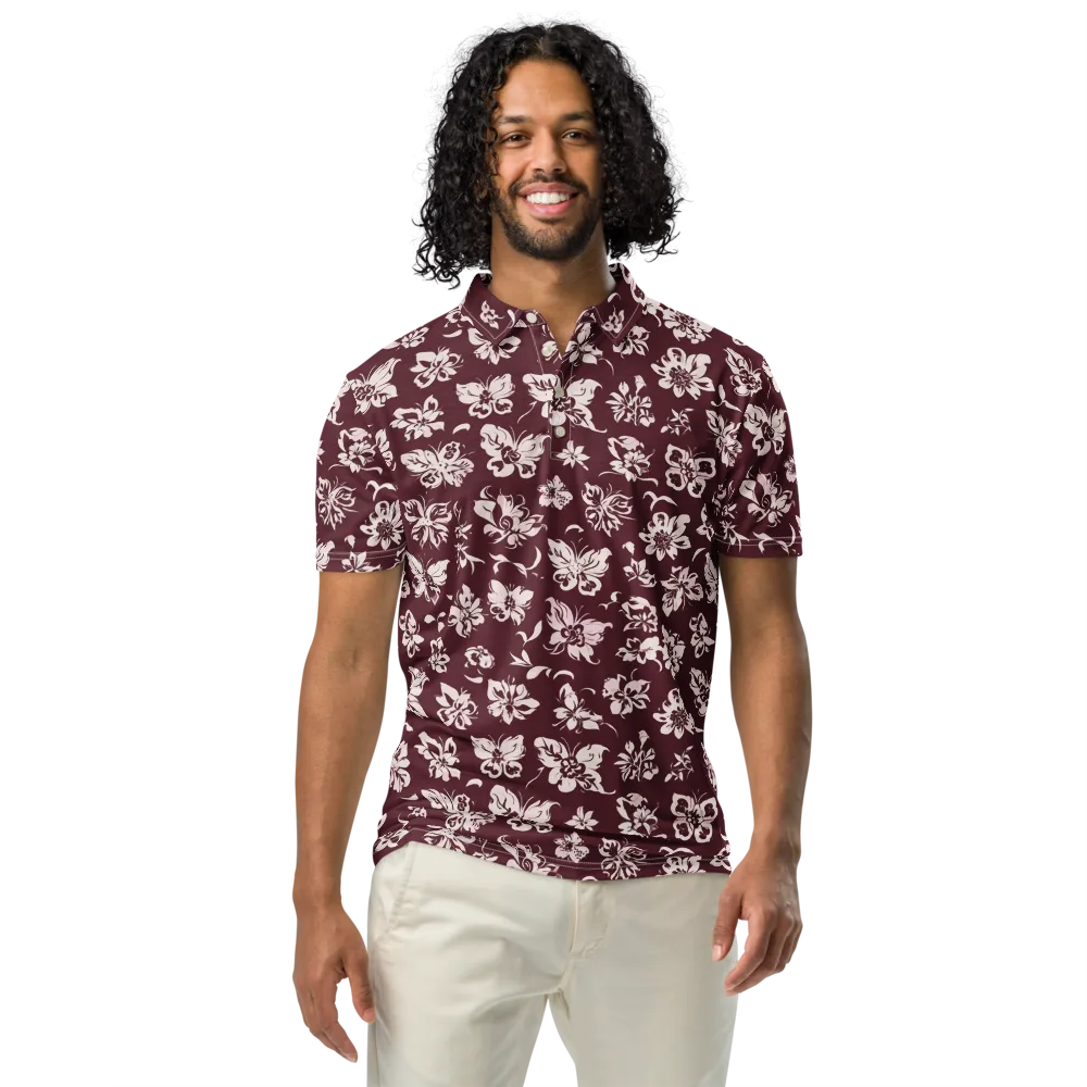 Claret Garden on Men's Slim Fit Polo Shirt — Front