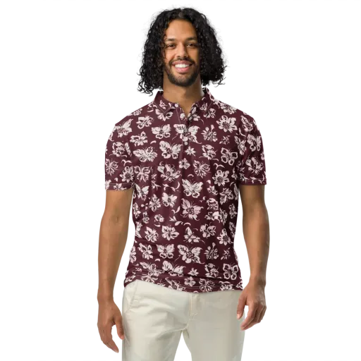 Claret Garden on a Men's Slim Fit Polo Shirt