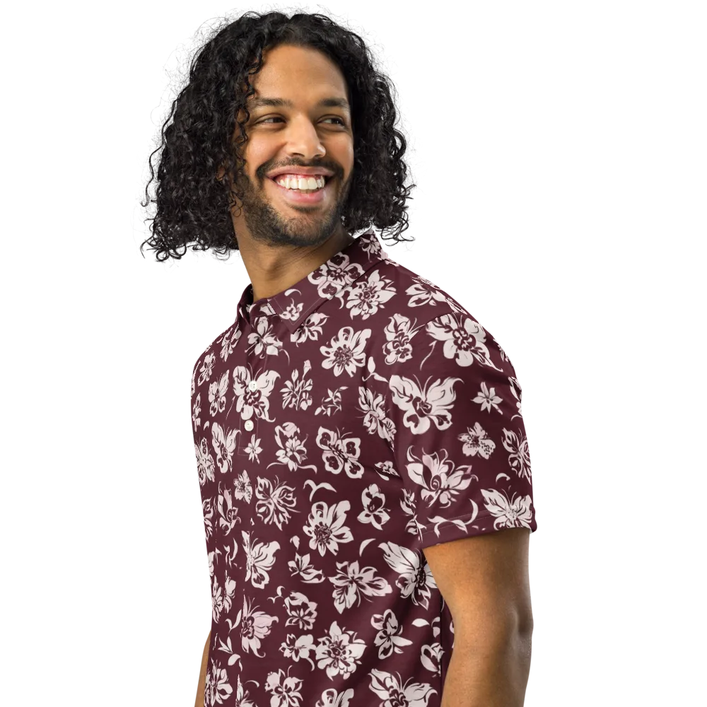 Claret Garden on Men's Slim Fit Polo Shirt — Left Front