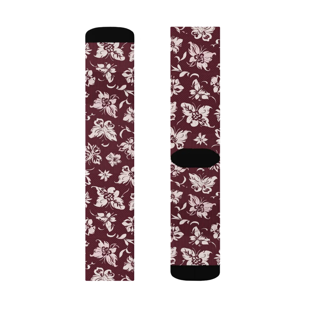 Claret Garden on Socks — Left Sock