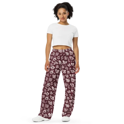 Claret Garden on a Wide-Leg Pants