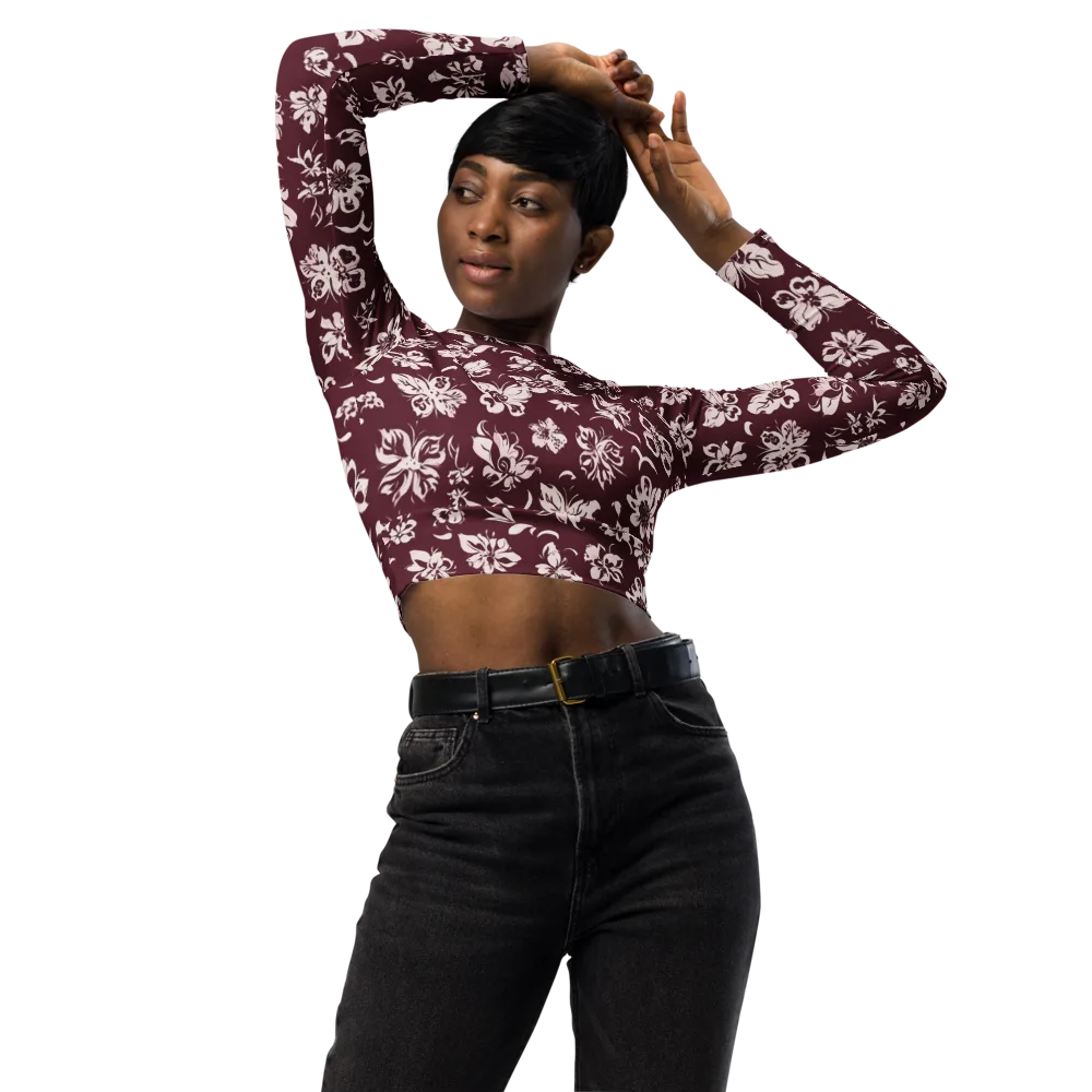 Claret Garden on Long Sleeve Crop Top — Front
