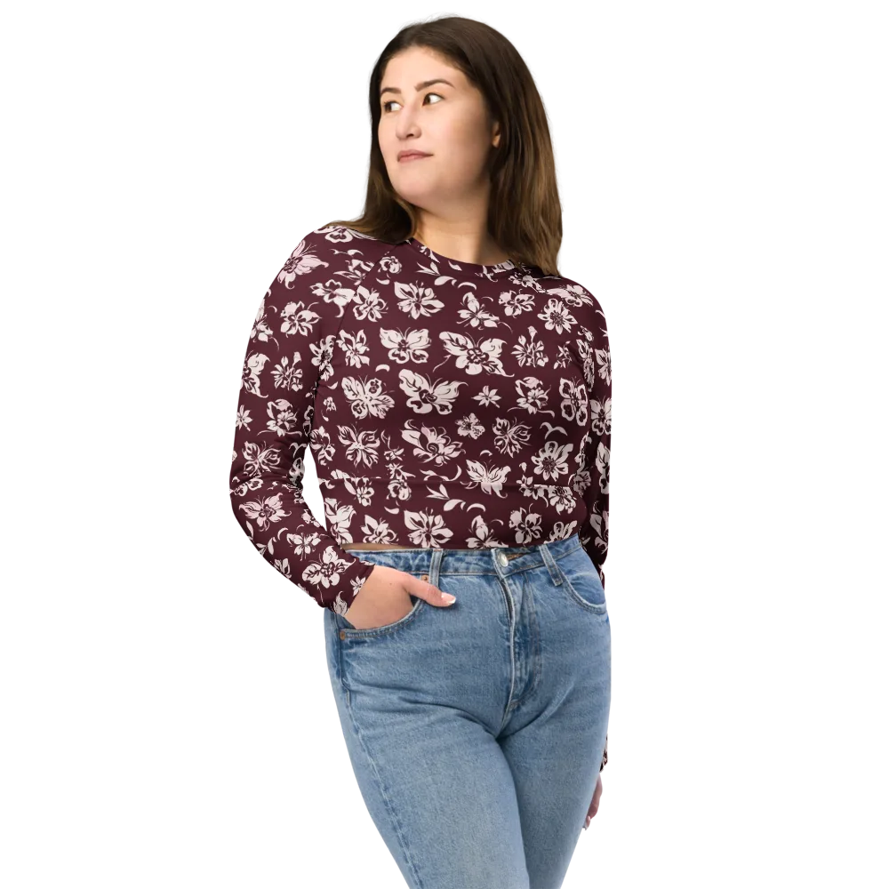 Claret Garden on Long Sleeve Crop Top — Front