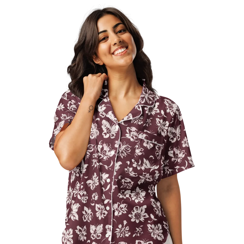 Claret Garden on Women's Short Sleeve Pajama Top — Front