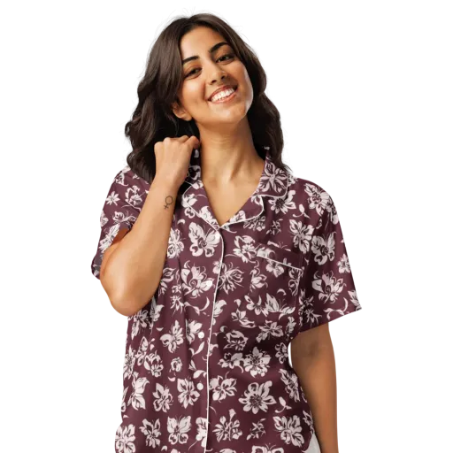 Claret Garden on a Women's Short Sleeve Pajama Top