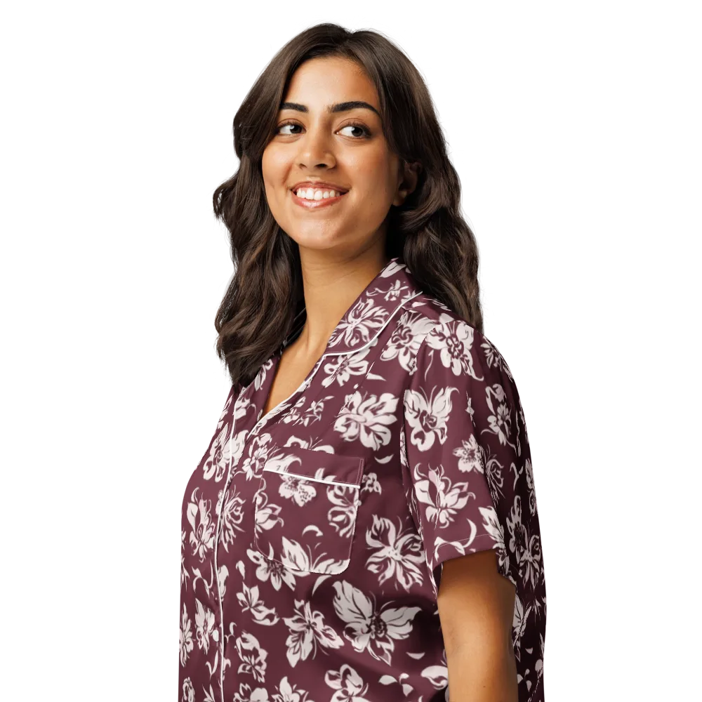 Claret Garden on Women's Short Sleeve Pajama Top — Left Front