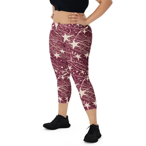 Burgundy Starfall on a Capri Leggings