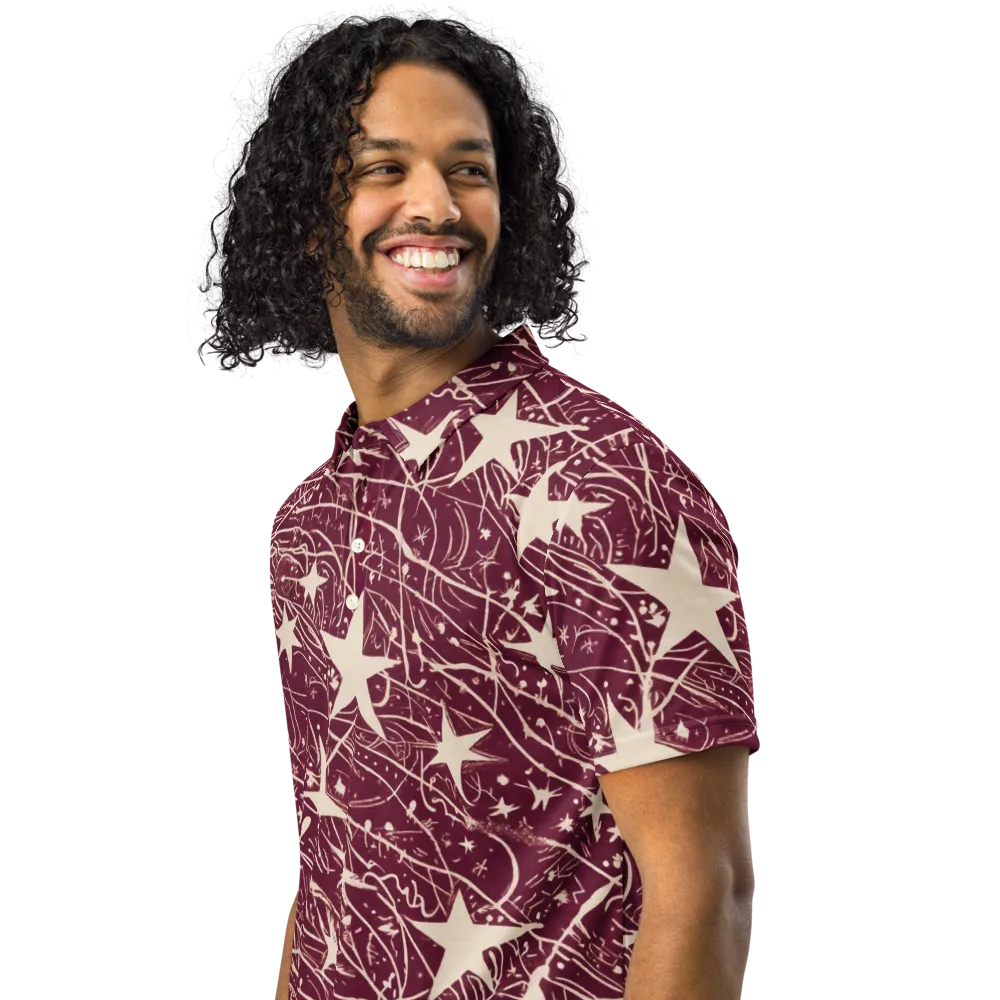 Burgundy Starfall on Men's Slim Fit Polo Shirt — Left Front