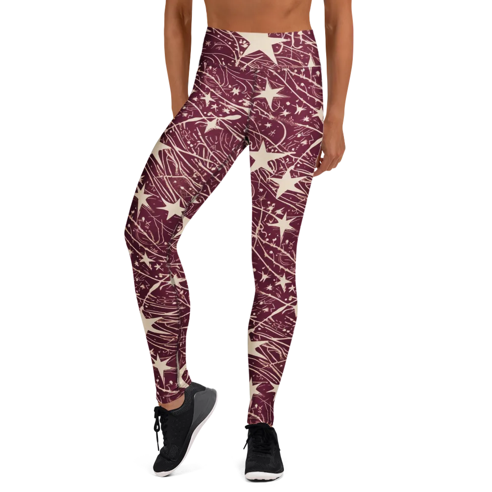 Burgundy Starfall on Yoga Leggings — Front